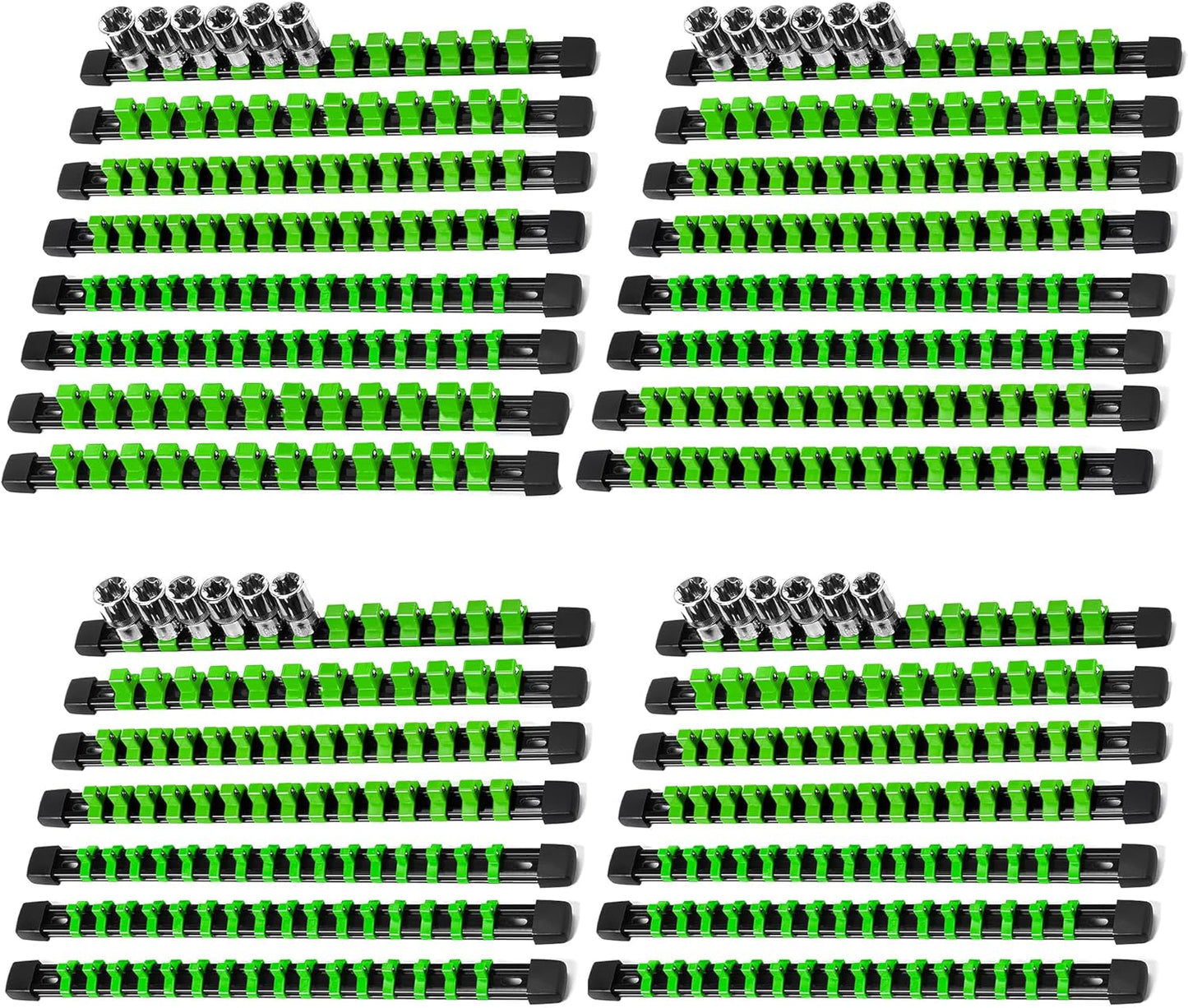 Socket Organizer Drive ABS Tools - Green Socket Holder, Premium Quality 30 Pieces Socket Holders Kit 1/4-Inch x 160 Clips, 3/8-Inch x 150 Clips, 1/2-Inch x 120 Clips（30PC,Green)