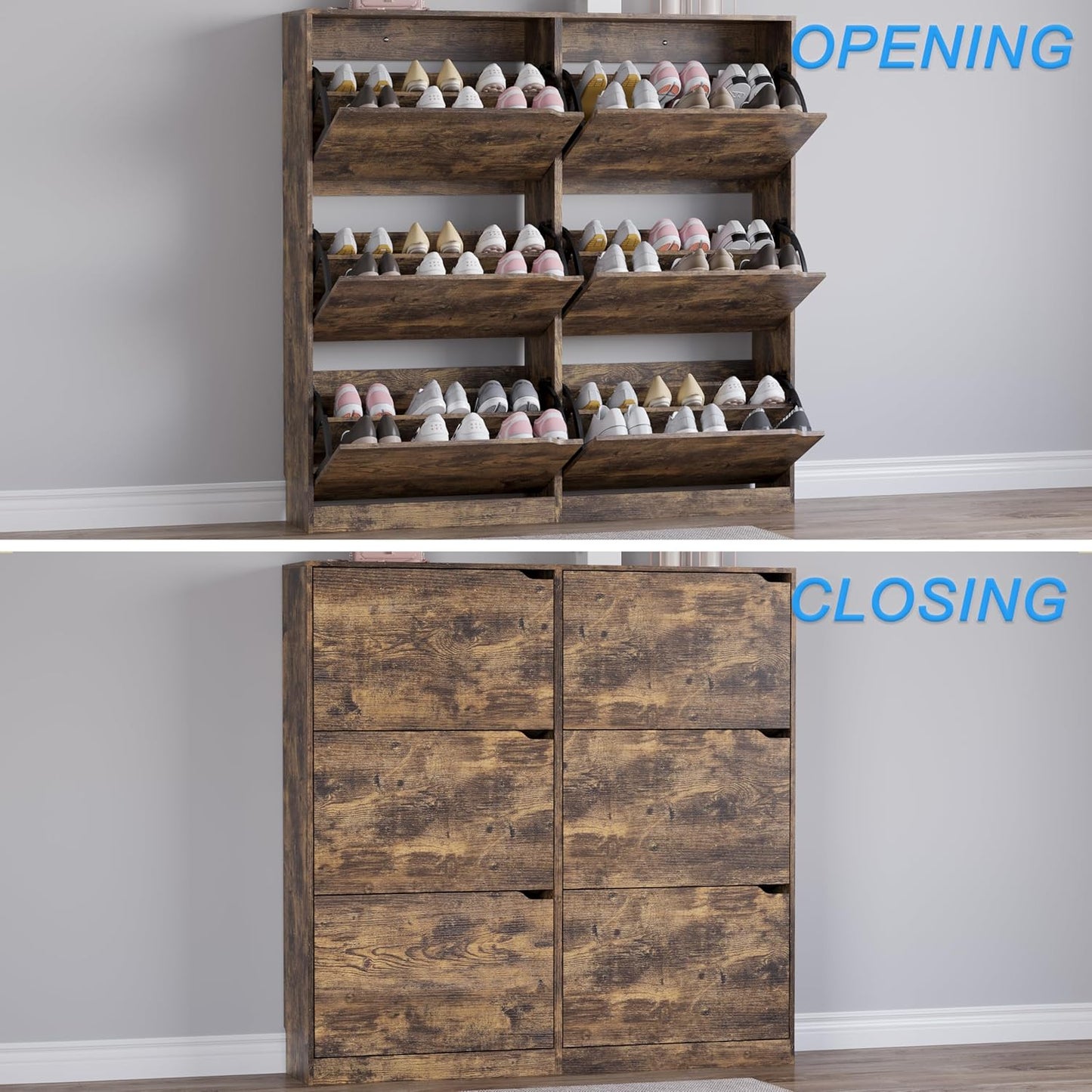 Shoe Cabinet with 6 Flip Drawers, Slim Narrow Shoe Storage Cabinet, Freestanding Shoe Organizer for Entryway, Hallway, Foyer
