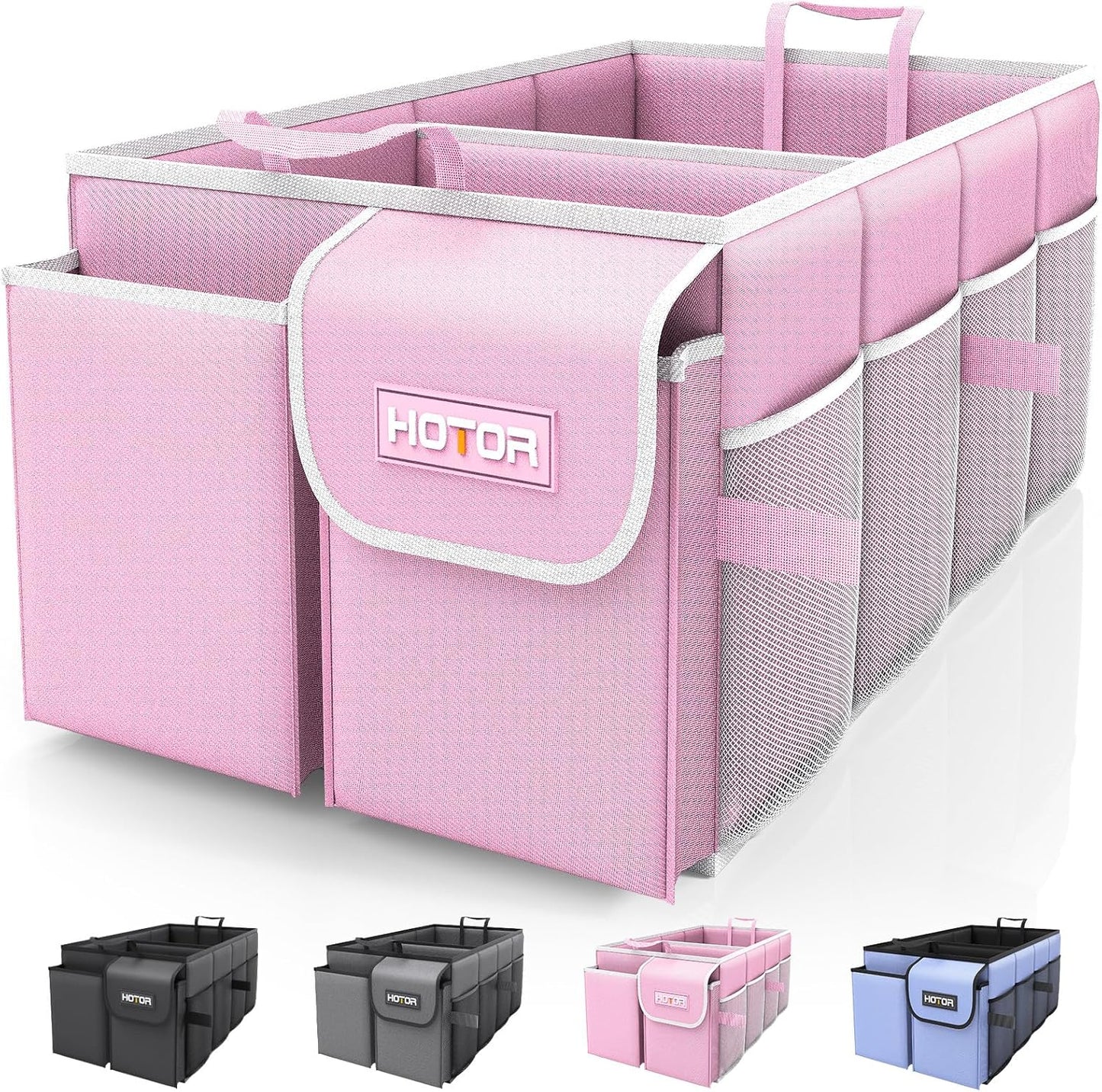 HOTOR Foldable Trunk Organizer for SUVs & Sedans, Pink, 2 Compartments, 21.3"12.6"10.6