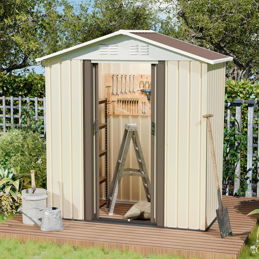 Outdoor Sheds 5FT x 3FT Outdoor Storage, Metal Anti-Corrosion Utility Tool House with Lockable Door & Shutter Vents，Outdoor Waterproof Garden Tool Metal Storage Sheds （White