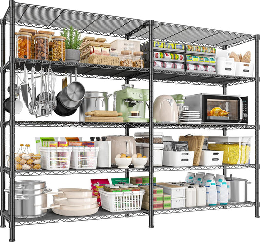 REIBII 1450LBS Metal Shelving Unit Storage Shelves 5 Tier Wire Shelving 58.1''W Pantry Shelves Wire Shelf Adjustable Garage Shelving Heavy Duty Storage Rack for Pantry Kitchen Garage, Black