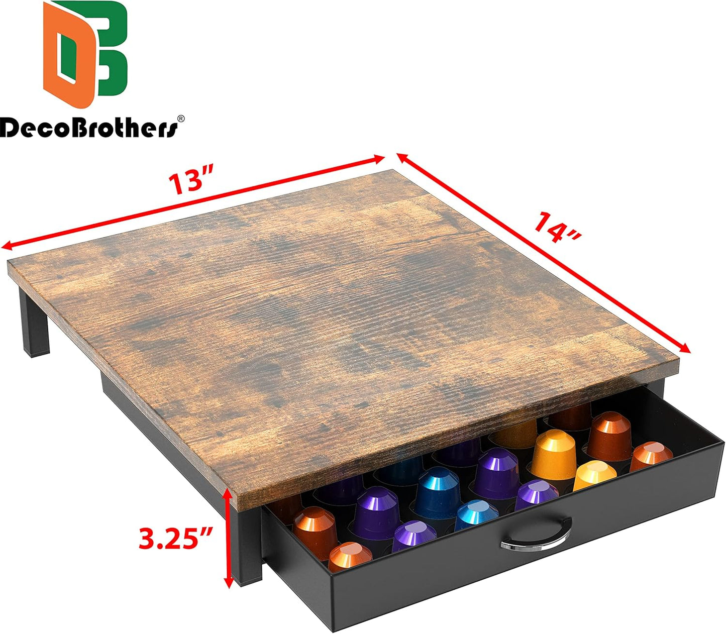 Deco Brothers Wooden Coffee Pod Drawer Compatible with 42 Nespresso Original Line Capsules, Rustic Brown