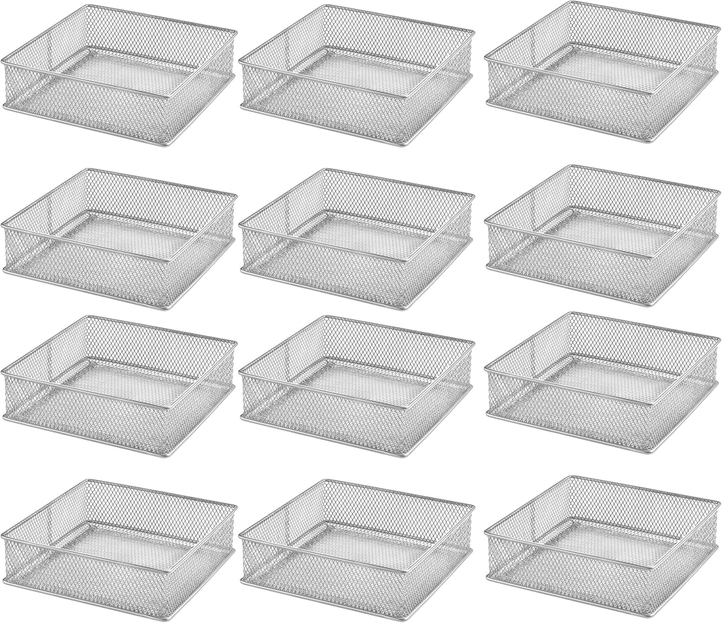 YBM HOME Silver Mesh Drawer Cabinet and or Shelf Organizer Bins, School Supply Holder Office Desktop Organizer Basket (12, 6x6x2 Inch)
