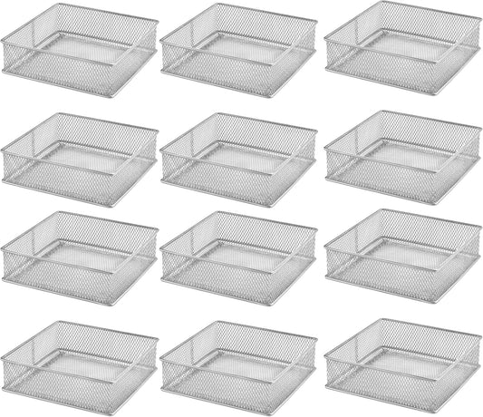 YBM HOME Silver Mesh Drawer Cabinet and or Shelf Organizer Bins, School Supply Holder Office Desktop Organizer Basket (12, 6x6x2 Inch)