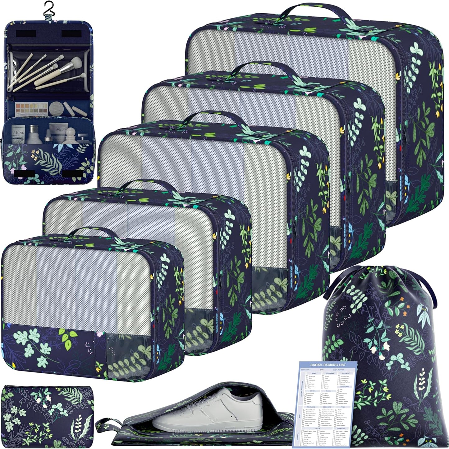 BAGAIL 9 Set Packing Cubes Luggage Packing Organizers for Travel Accessories