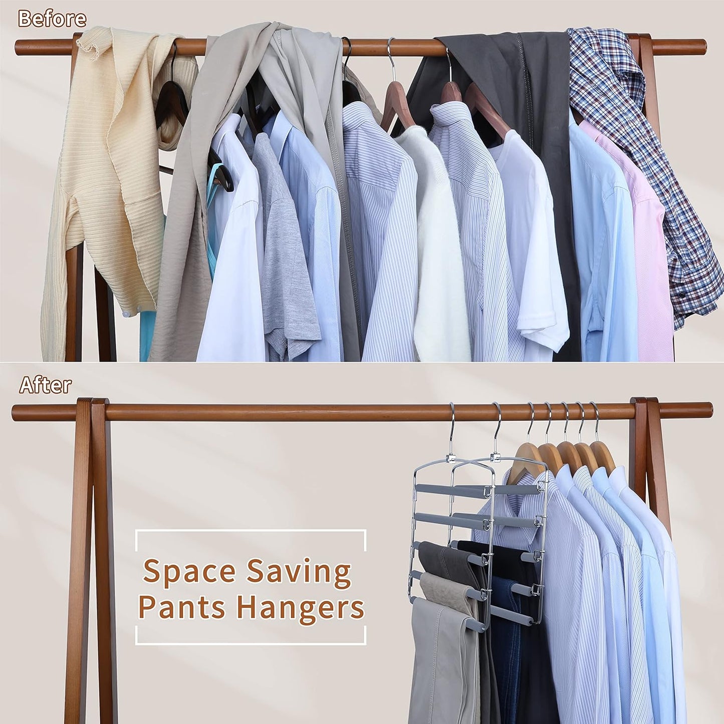 TOPIA HANGER Pants Hangers Space Saving, Swing Arm Pants Organizer for Closet, Non-Slip Foam Padded Organizer Hanger for Multi Slacks, Jeans, Trousers, Skirts, Scarfs (Grey)-2 Pack,CT08G