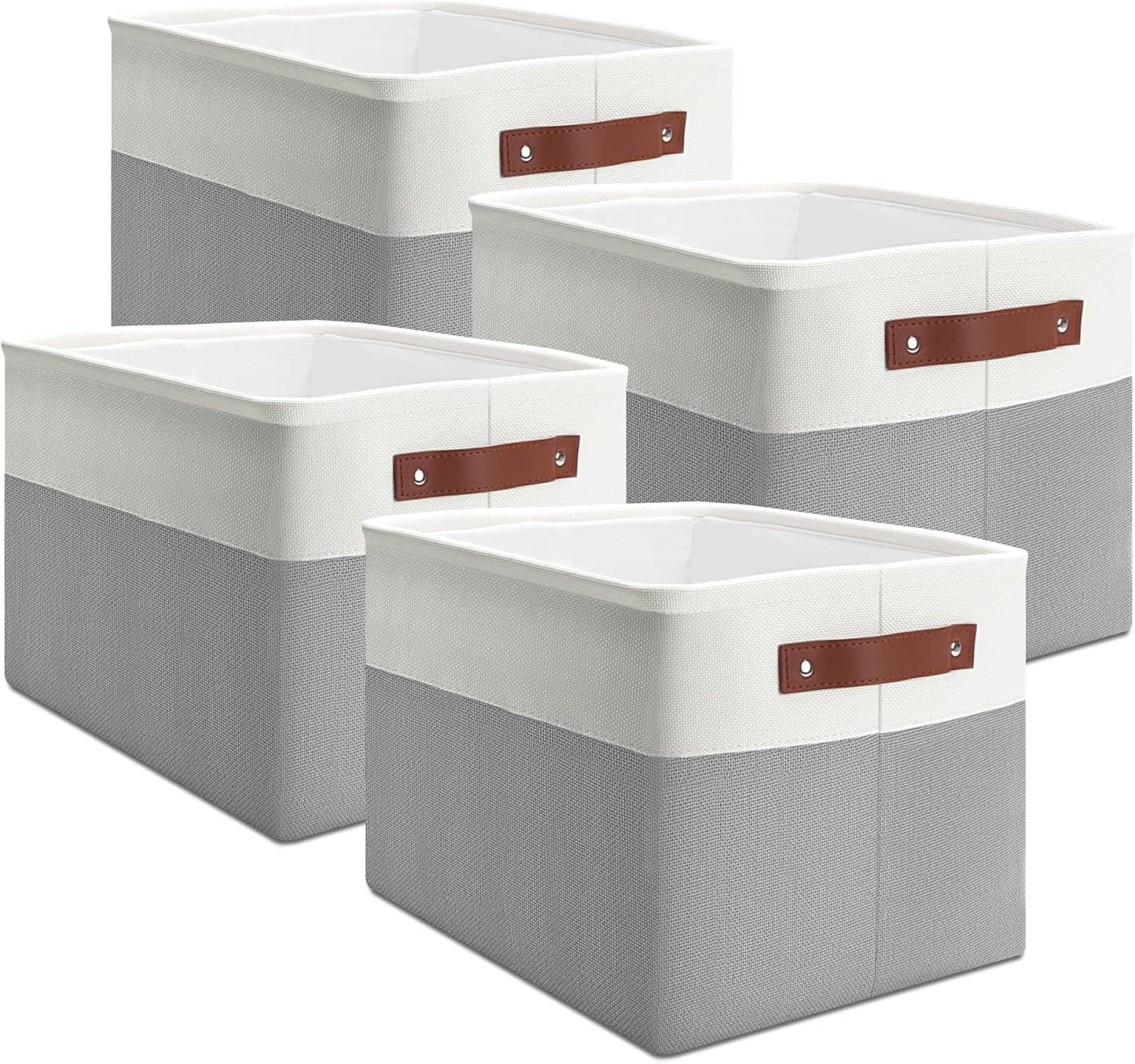 Blanket Basket Foldabel, 4 Pack 15"x11"x9.5" Storage Bins for Shelves, Linen Fabric Foldable Basket with Handles for Organizing, Decorative