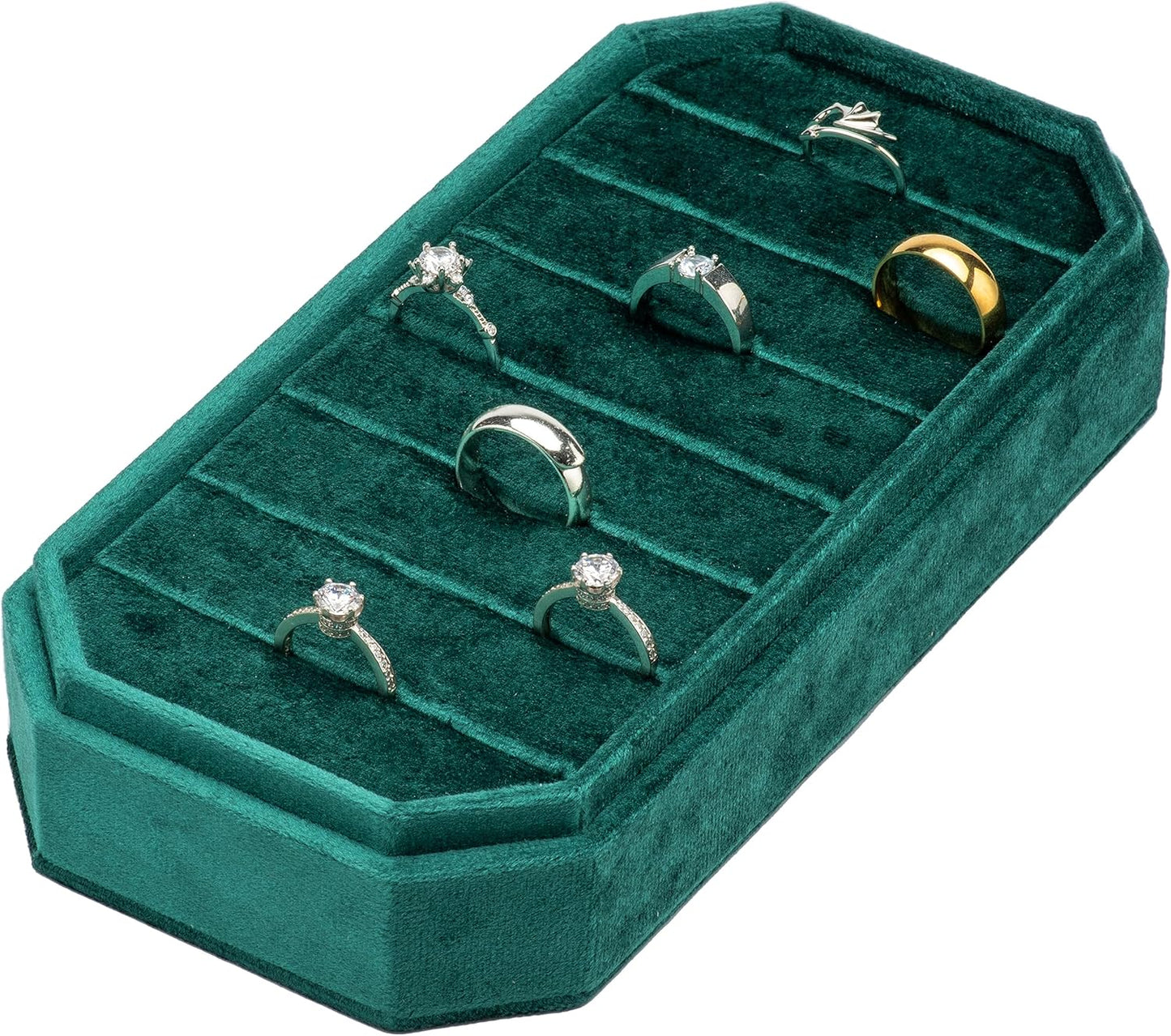 Velvet Ring Organizer Display Tray Jewelry Box Earring Holder Case for Wedding Birthday Christmas Day (Green)