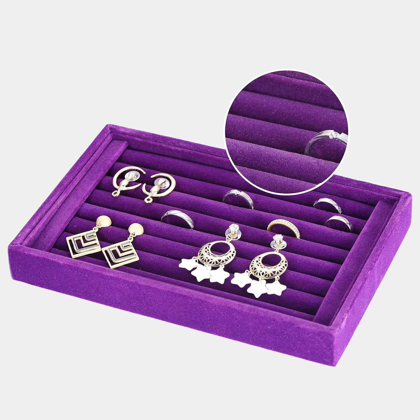 Valyria Velvet 7 Slots Ring Earrings Trays Showcase Display Jewelry Organizer (Purple)