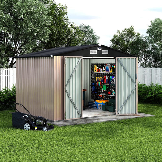8x10 FT Metal Storage Sheds Outdoor with Solar Light, MetalTool Shed with Lockable Door, MetalYard Sheds Garden Shed Kit, Metal UtilitySheds Buildings with Air Vent for Backyard Garden Patio Lawn