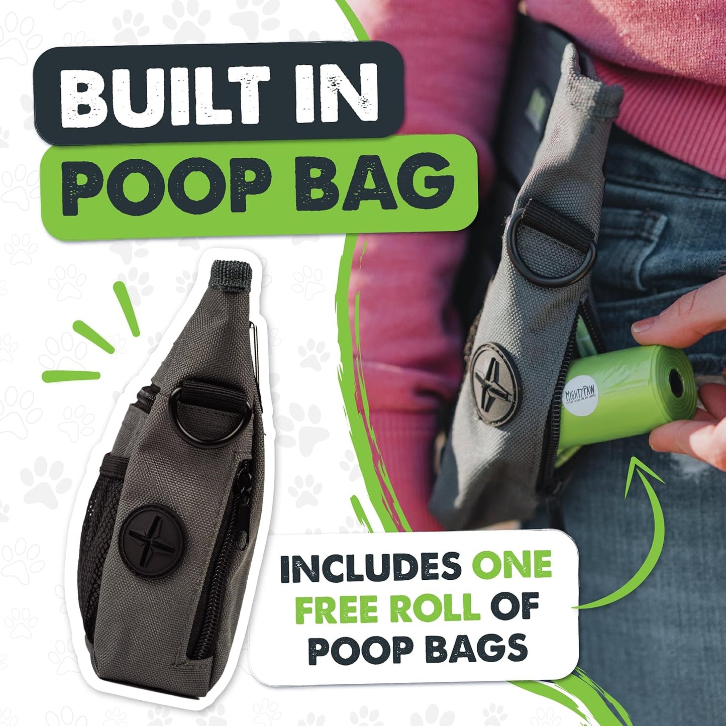 Mighty Paw Dog Treat Pouch | No Spill Magenetic Clasp - Hands-Free Pouches for Training - Pets Training Treat Pouches for Dog Walks - Pet Bags Pouch - Built in Poop Bag Holder