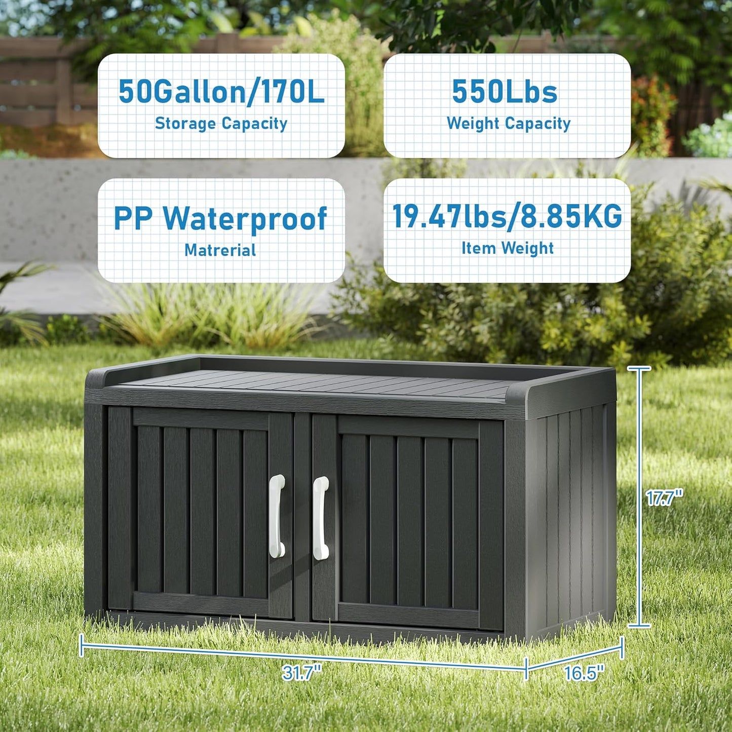 KAMABOKO Outdoor Shoe Storage Cabinet, Waterproof UV-Resistant Entryway Storage Bench Indoor Outdoor with 2 Barn Doors, Adjustable Shelves for Entryway, Bedroom, Hallway,Living Room(Classic Black)