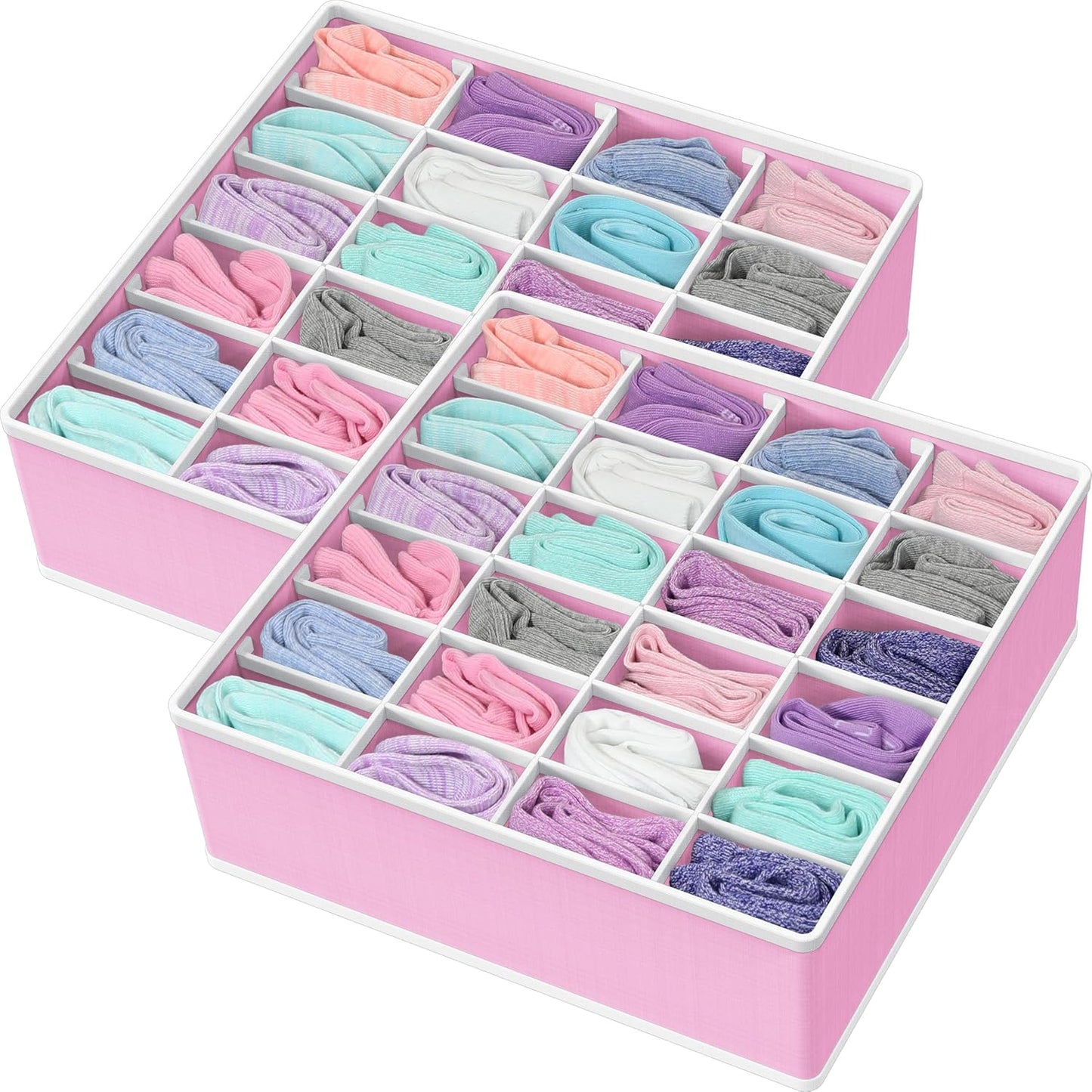 Simple Houseware 2 Pack Closet Sock Organizer, 24 Cell Drawer Divider, Pink