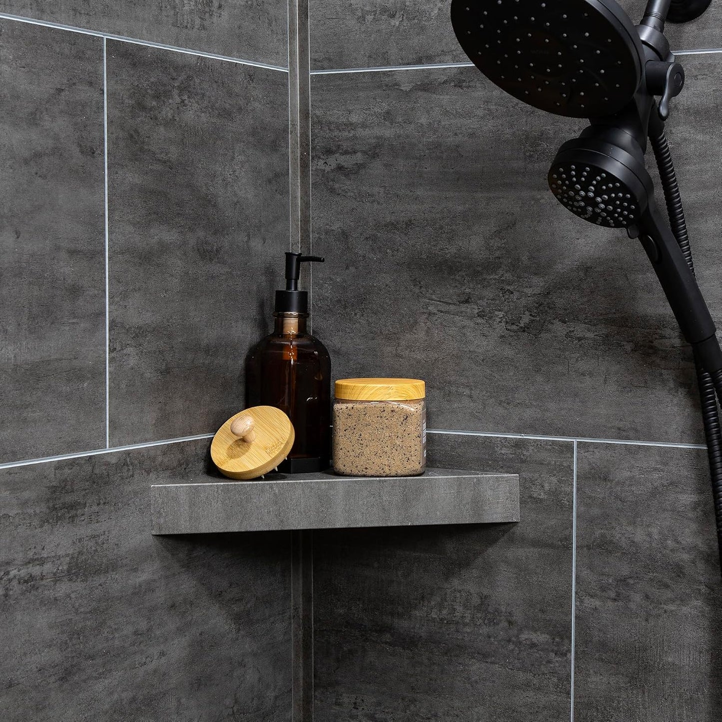 Palisade Vinyl Waterproof Corner Shower Shelf in Ashen Slate