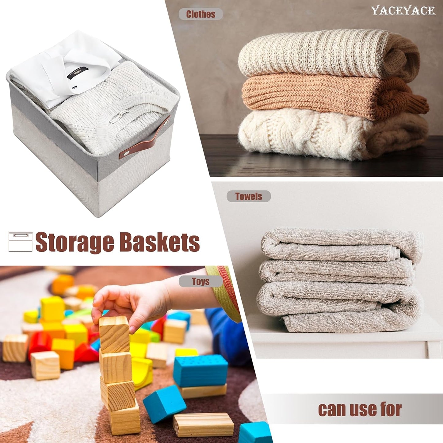 Storage Basket Foldabel, 4 Pack 15"x11"x9.5" Storage Bins for Shelves, Cloth, Toy, Linen Fabric Basket for Office, Home Organizing, Decorative