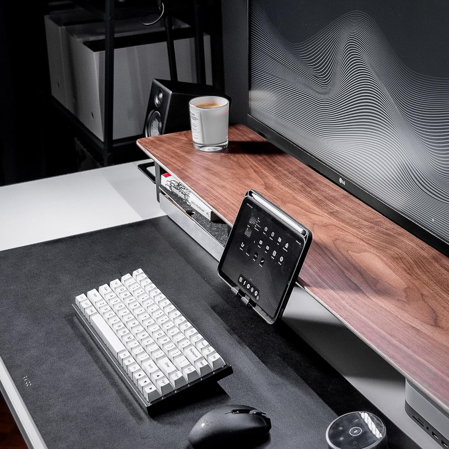 Raico Desk Cockpit Shelf Monitor Stand System Dual Screen Setup Wood Large Desk Accessory Organizer Unit (Walnut, Medium v2 | 36 Inches)