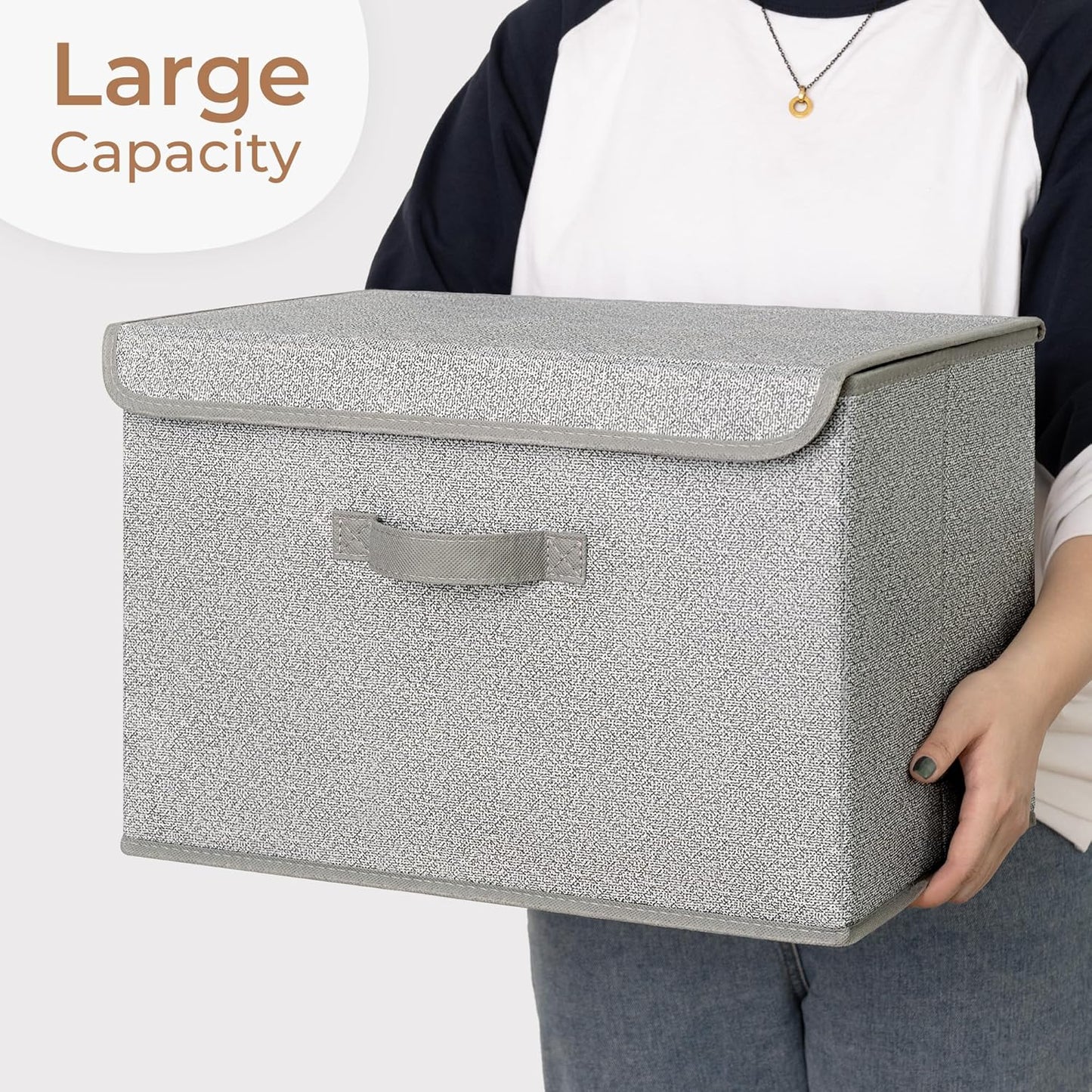 GRANNY SAYS Closet Storage Bins, Storage Boxes with Lids, Clothes Organizing Bins, Lidded Baskets for Toys, Clothing, Gray, Extra Large, 2-Pack
