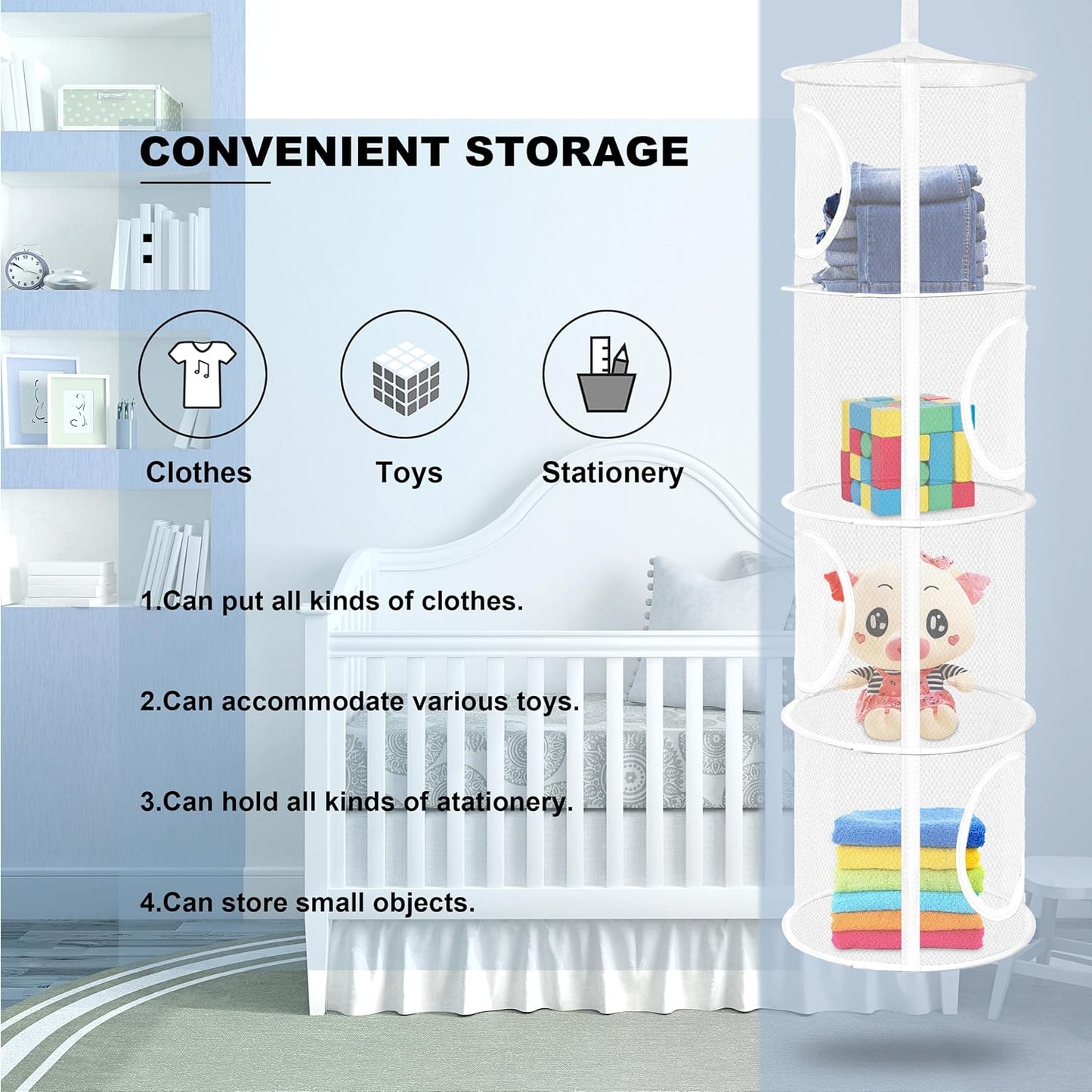 Libeder Mesh Hanging Storage Space Saver Bags Organizer,Foldable Storage Organizer 4 Compartments Toy Storage Basket for Kids Room Bathroom 3 Sets, White