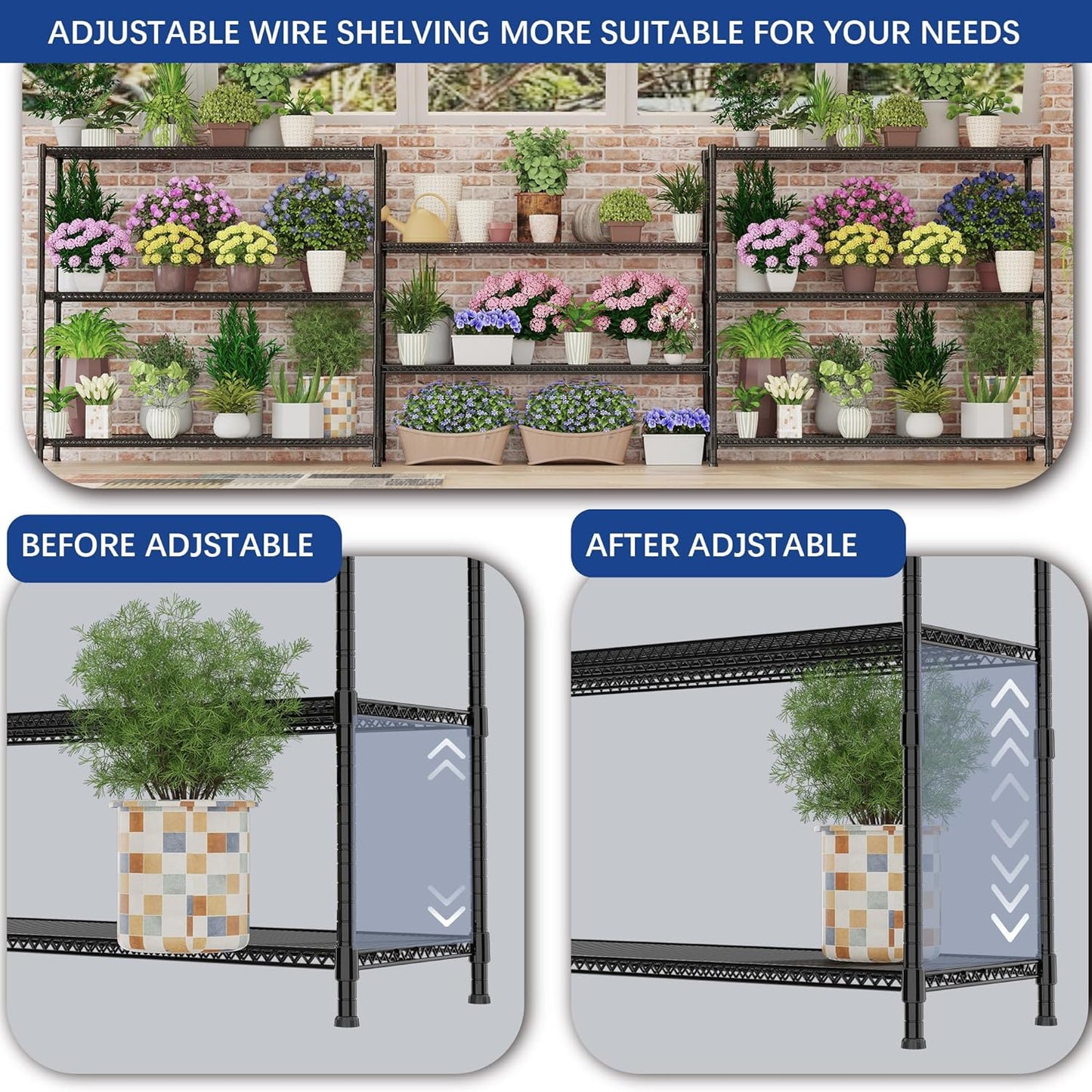 Heavy Duty Shelving, 47.6" H Garage Shelving Unit with Leveling Feet, 3-Tier Adjustable Garage Storage Shelves Metal Rack, Industrial Shelving for Warehaouse Storage, 60" W x 24" D x 47.6" H, Black