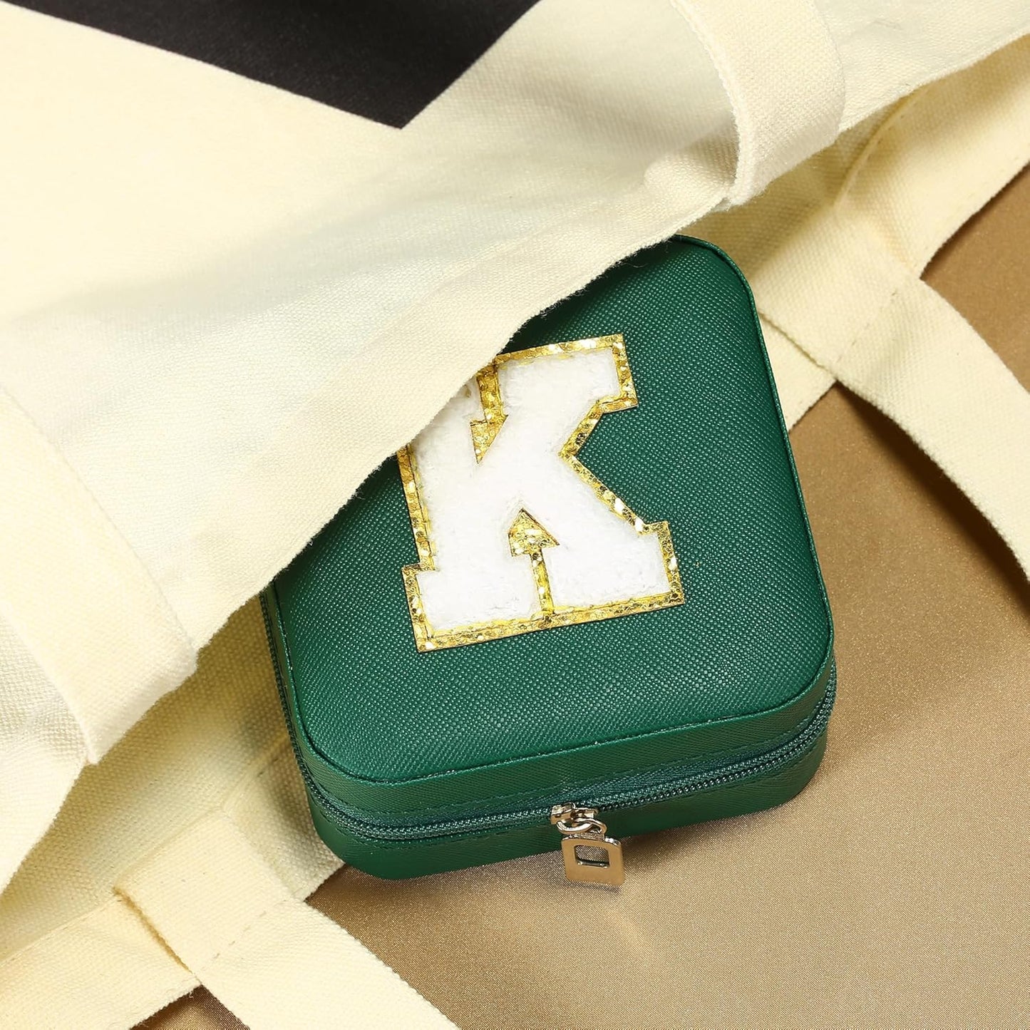 Parima Travel Jewelry Box for Girls Women, Initial Organizer Must Haves Case Necklace Earrings Ring Gifts Women, Green