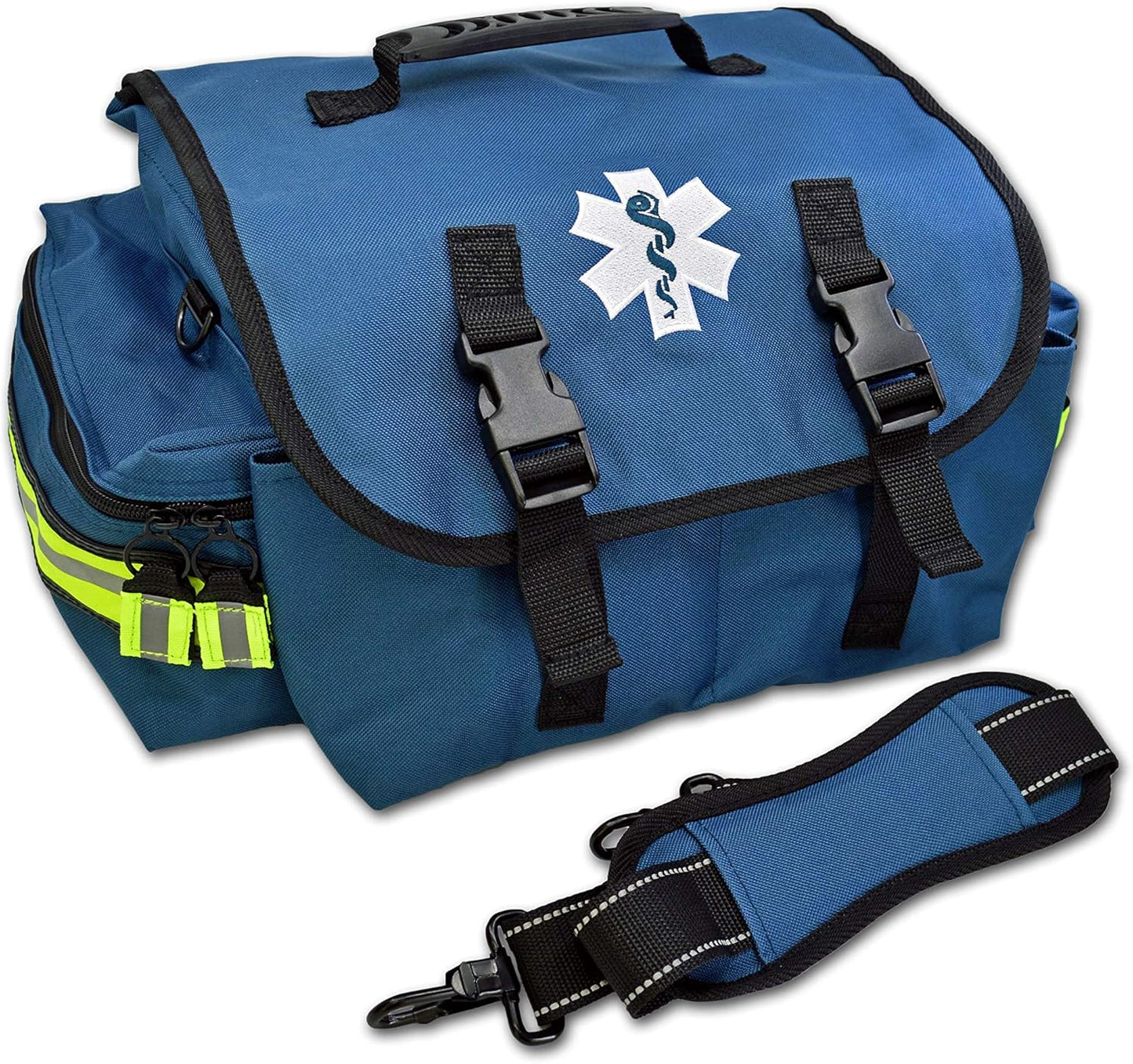 Lightning X Personalized First Responder EMT EMS Trauma Bag w/Stocked First Aid Fill Kit B & Custom Embroidered Name Patch (Blue)