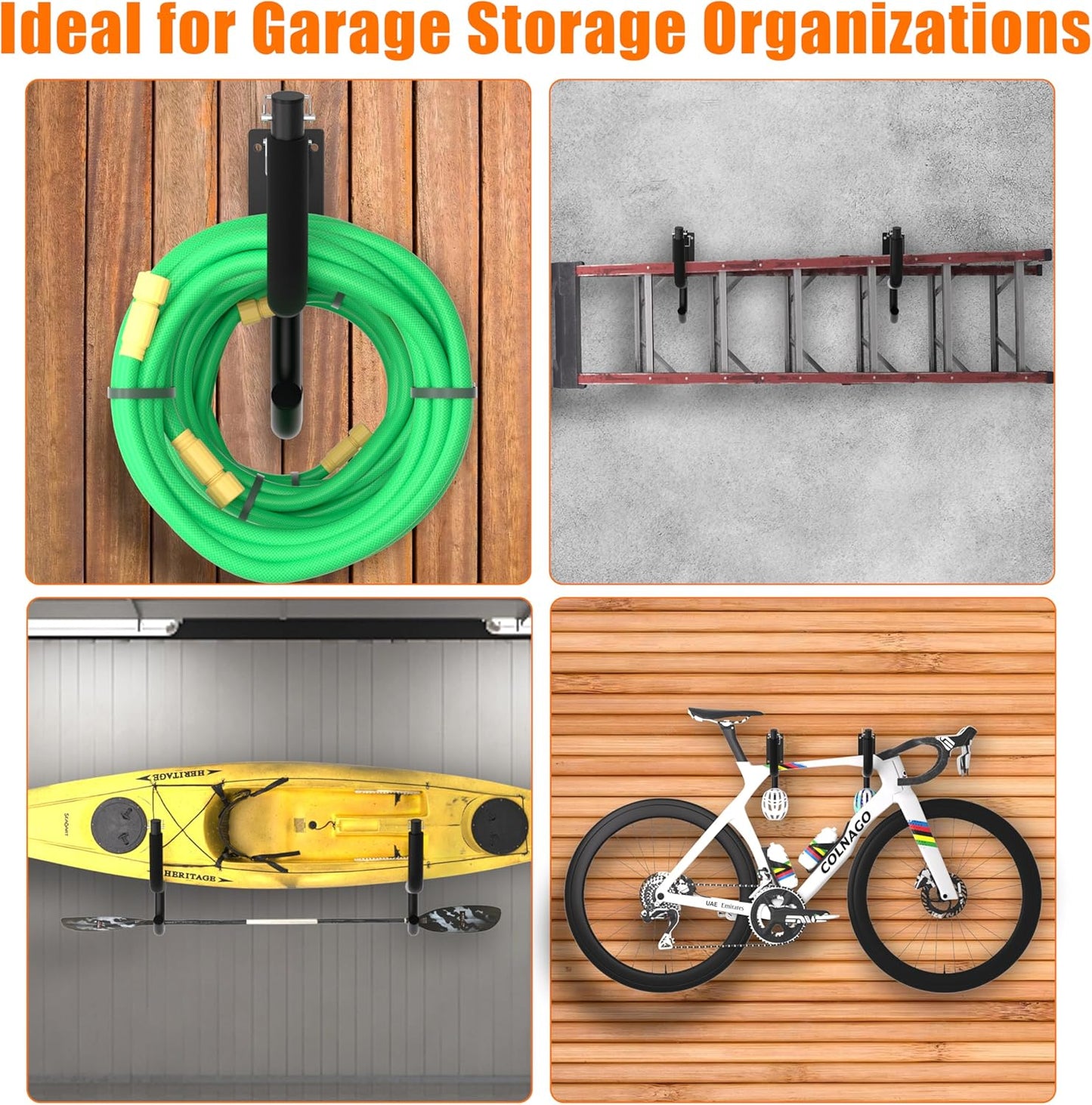Kayak Wall Rack 2 Pack, Heavy Duty Kayak Hooks for Garage Wall Mount Storage, 300 LB Capacity Kayak Wall Hanger with Fixing Straps and Paddle Board Holder for Kayak, Canoe, Ladder, Surfboards