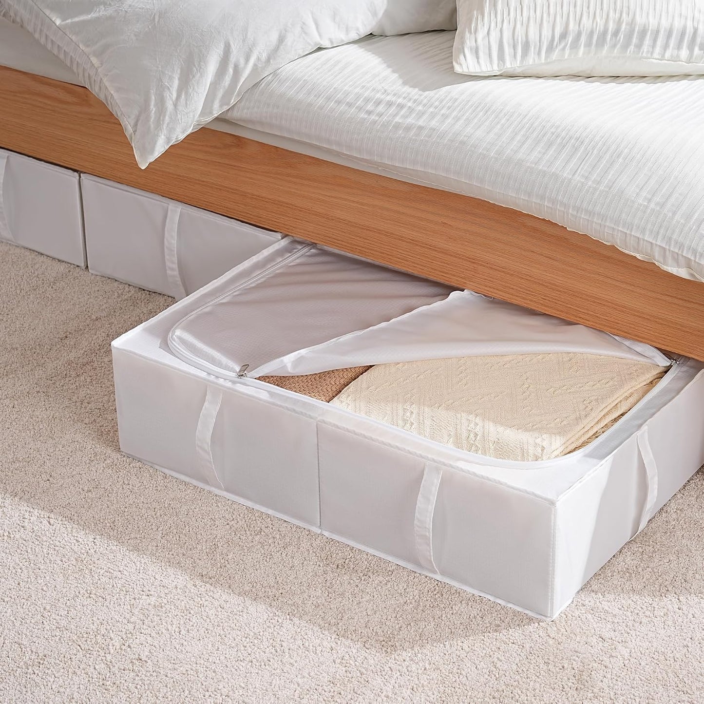 TYEERS Under Bed Storage Containers, Durable Fabric, Washable, Collapsible, Under Bed Storage Bins for Clothes, Blankets, Sheets, Shoes, 27.5x16.5x7 Inches, 6-Pack, White