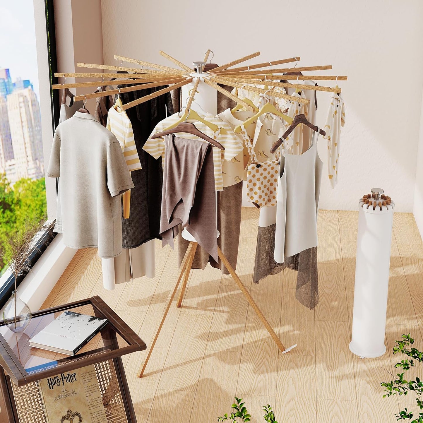 Clothes Drying Rack Foldable,Laundry Drying Rack,Drying Rack Clothing(16 Wood Poles),Clothes Hanger Rack,Laundry Rack Folding,Collapsible,Retractable