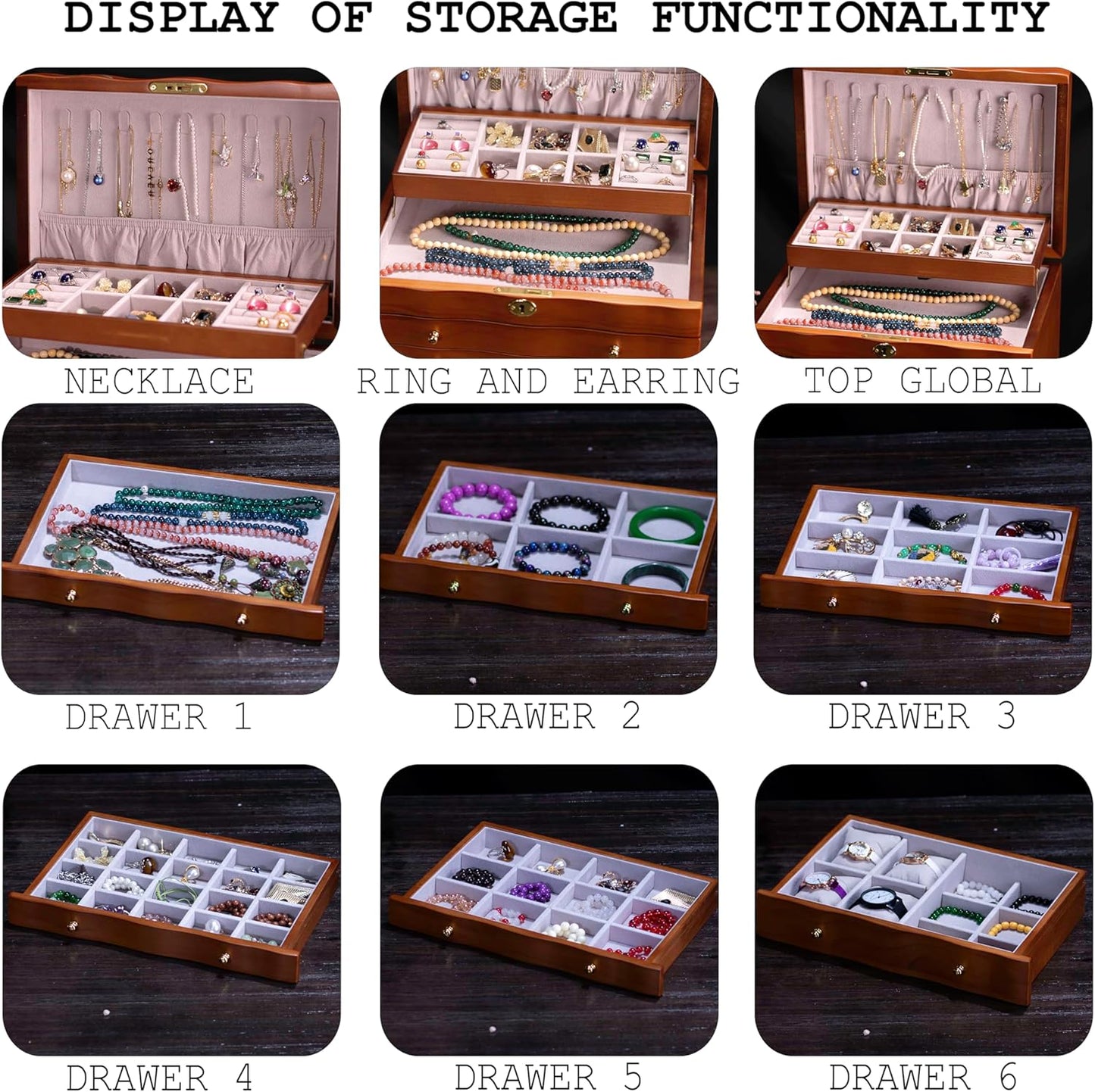Wooden Jewelry Box,jewelry boxes for women large jewlrey box&organizers with necklace hanger,jewerly organizer,jewelry holder organizer,9-layer large capacity jewelry storage box