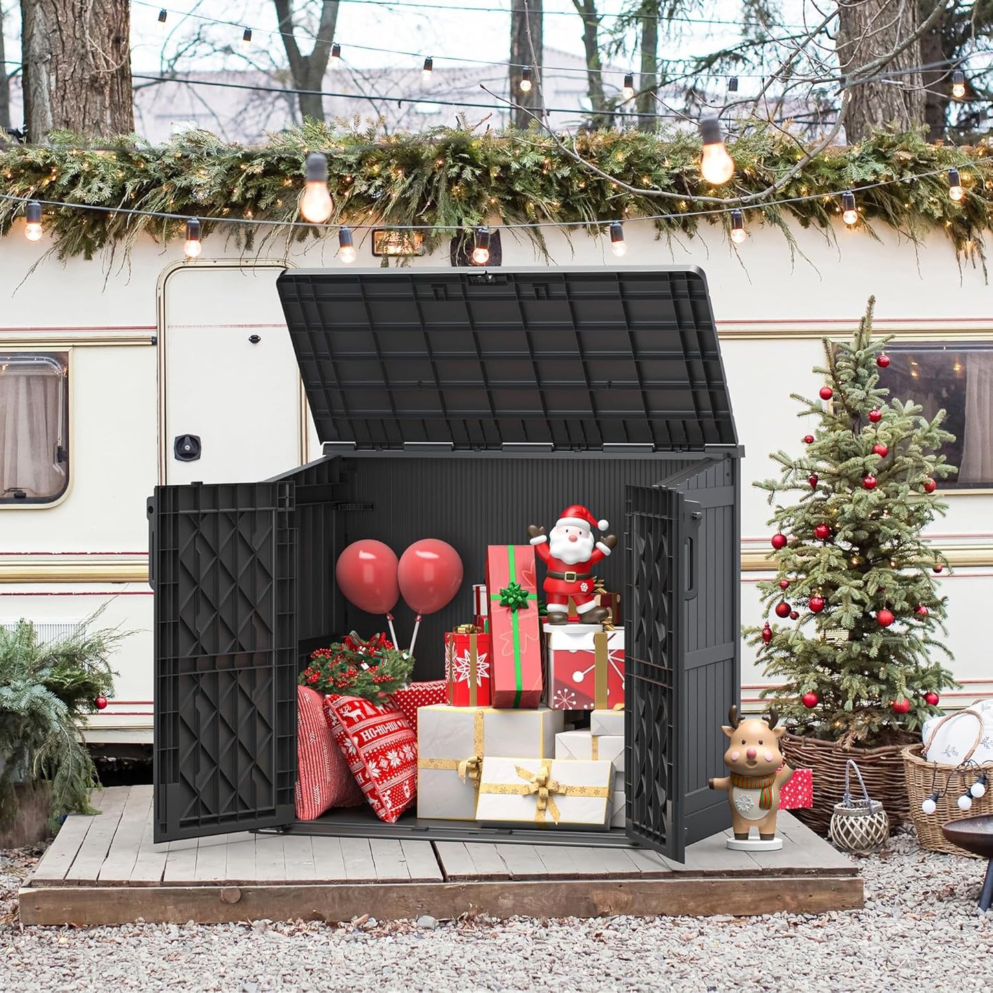 36 Cu Ft Resin Outdoor Storage Shed, Weatherproof Horizontal Outdoor Storage Cabinet with Dual Lock Door for Backyard, Patio, Garage, Garden(Black)