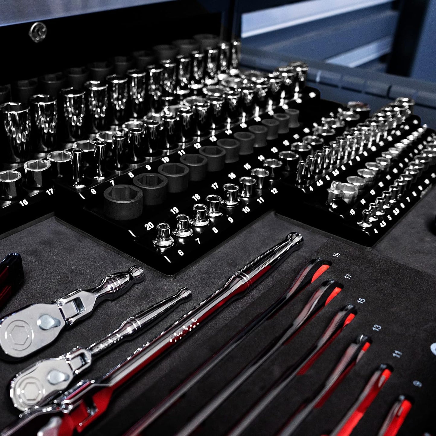 Olsa Tools Magnetic Socket Organizer (1/2-Inch Drive, 3 Row) - Magnetic Tool Organizer & Socket Holder - Tool Box Socket Organizers - Metric Black - Holds 54 Sockets - Professional Grade - Part: 1552