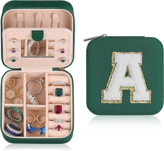 Parima Christmas Stocking Stuffers Gifts for Grandkids Her - Trendy Travel Jewelry Case - Green Travel Jewelry Box | Birthday Gifts for Women Mom Gifts for Women - Letter A, Green
