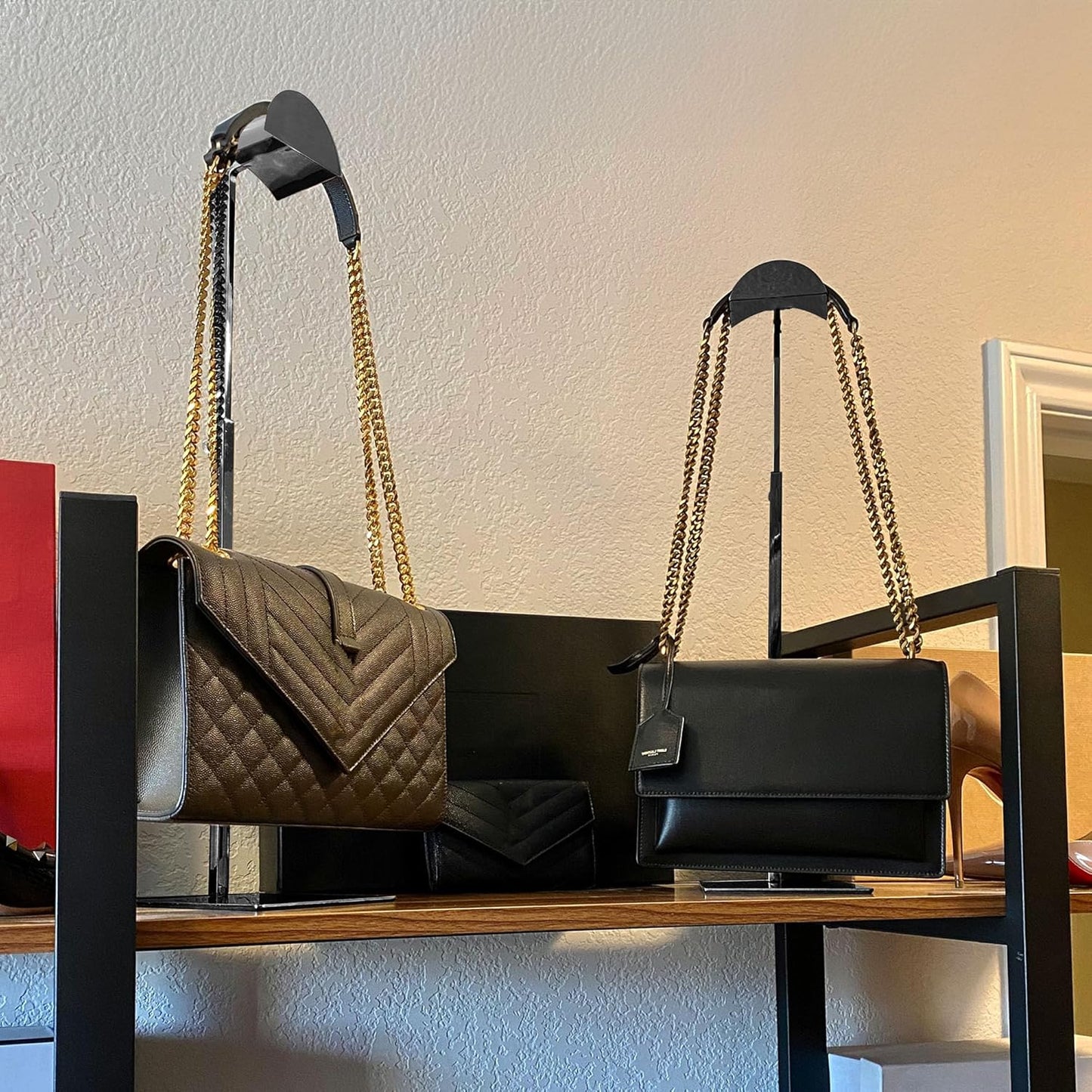Royxen 3 Pack Handbag Rack Stainless Steel with Adjustable Height, Purse Display Stand, Black