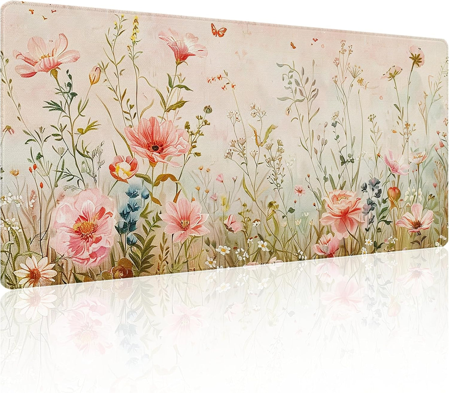 31.5”x11.8”Large Gaming Mouse Pad for Desk, Mouse Mat with Seamed Edges, Waterproof Desk Pad, Non-Slip Rubber Base, Keyboard Pad Computer Mat, Big XL Mousepad-Flower Wild Grasses