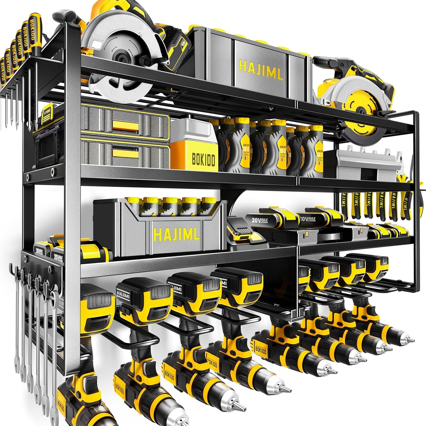 Power Tool Organizer Wall Mount,4 Layers Heavy Duty Storage Rack with 8 Drill Holder, Easy Installation, Tool Organizer Wall Mount for Garage Workshop and Home Organization.