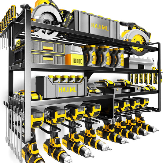 Power Tool Organizer Wall Mount,4 Layers Heavy Duty Storage Rack with 8 Drill Holder, Easy Installation, Tool Organizer Wall Mount for Garage Workshop and Home Organization.