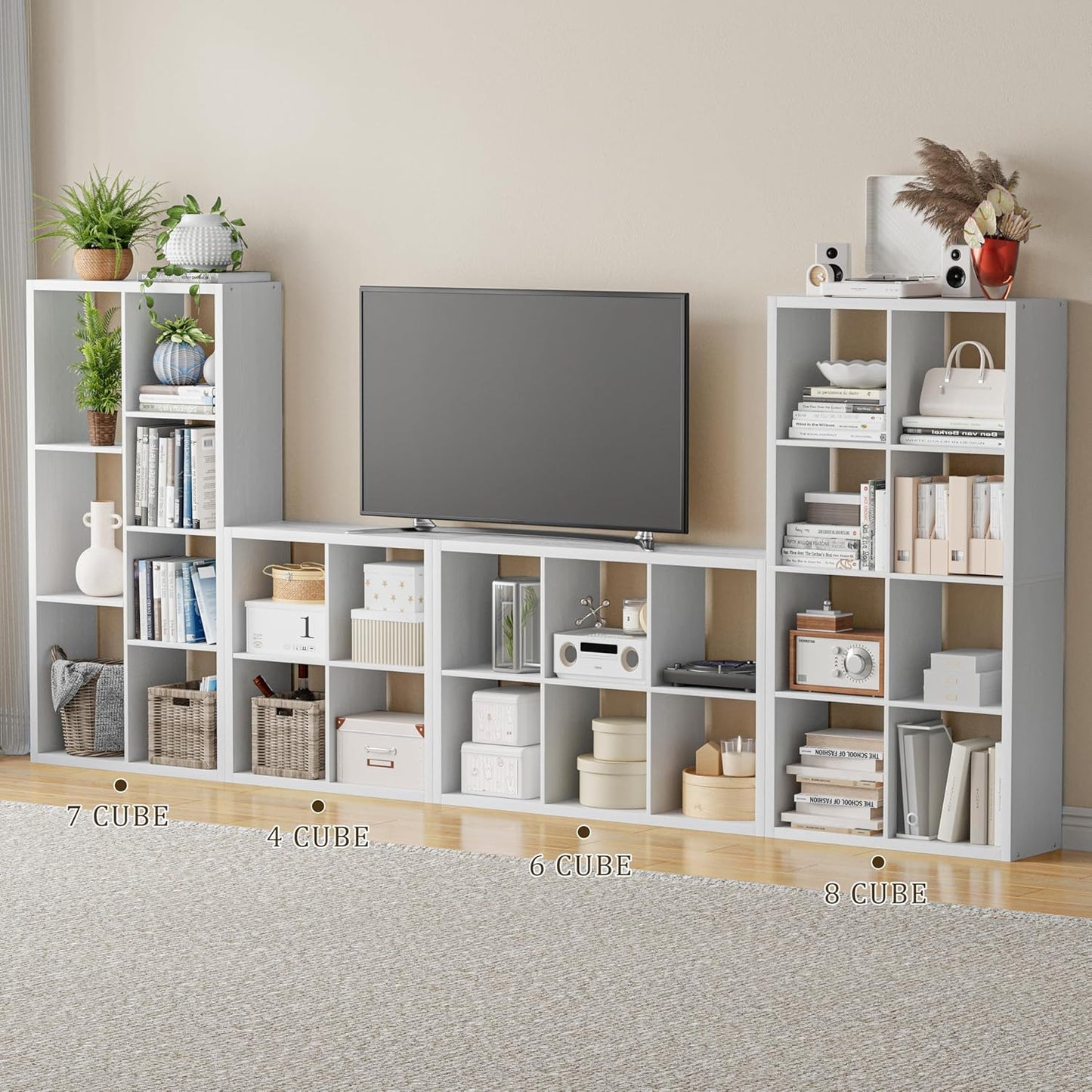 Cube Storage Organizer Bookcase, Decorative 11 inch Open Back Cubical Shelf with Thickened Border, Display Bookshelf for Living Room, Home Office, Sturdy Room (White, 6 Cube)