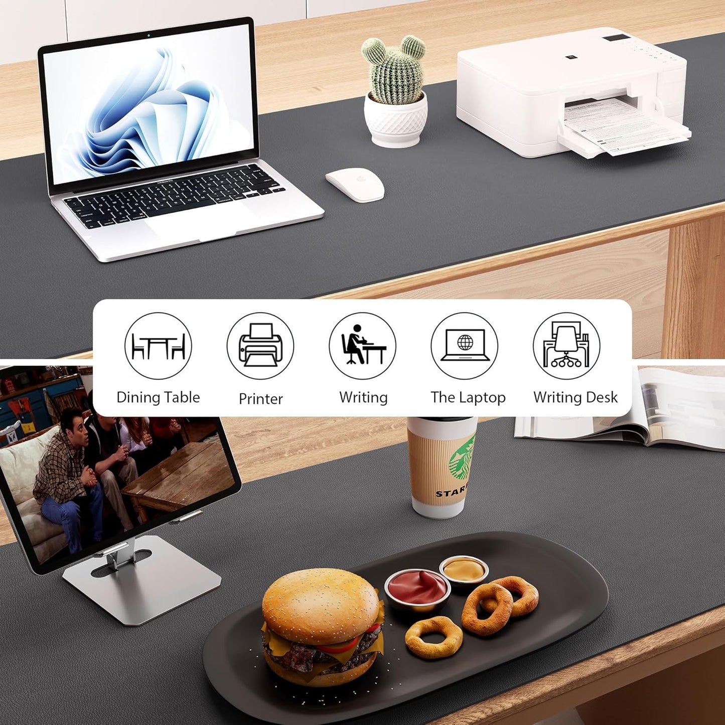 Aothia Leather Desk Pad Protector, Office Desk Mat, Large Mouse Pad, Laptop Desk Pad, Non-Slip PU Leather Desk Blotter, Waterproof Desk Writing Pad for Office and Home (Gray, 55" x 24")