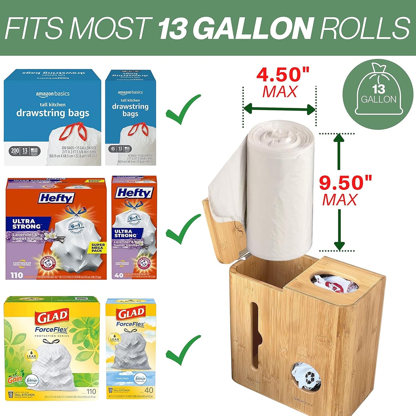 Trash Bag Dispenser & Grocery Bag Holder - The Original 2 in 1 Plastic Bag Holder for Grocery Bags and Garbage Bags - Under Sink Organizers and Storage/Wall Mounted/Pantry - Fits 13 Gallon