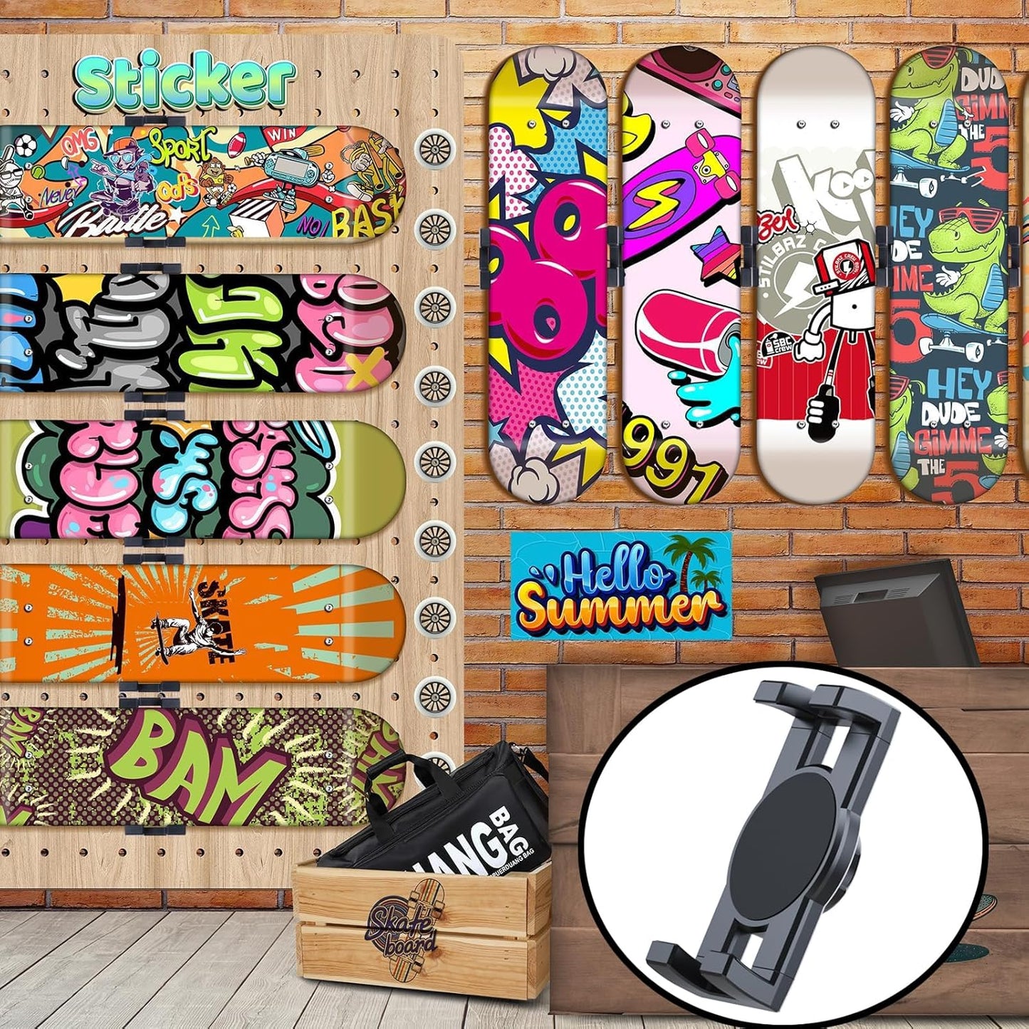 2 Set Skate deck wall mount,360° rotatable skateboard wall mount,Floating Display Hanger Grab,suitable for any skateboarder. (2 set)