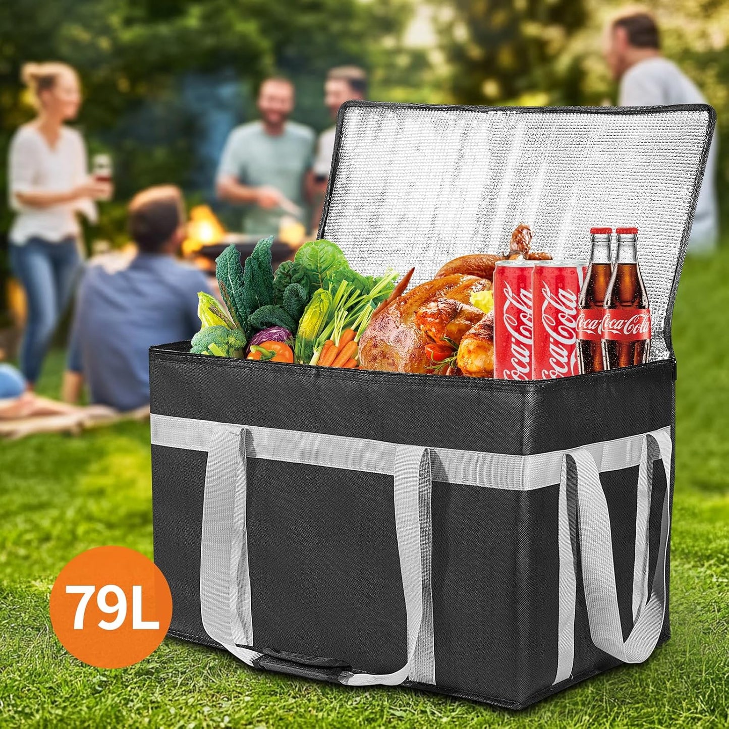 XXXL 2 Pack Insulated Food Delivery Bag with Removable Hard Bottom, Reusable Insulated Grocery Bag for Hot and Cold Food, Catering Cooler for Doordash,Warmers, Parties (Black)