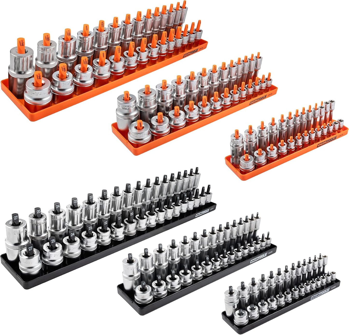 OEMTOOLS 22418 Magnetic Socket Organizer Set, 6-Piece Holder Set Includes 1/4", 3/8", 1/2" Drive Metric SAE Socket Trays, Tool Box Organizer, Christmas Gift for Men(Sockets not Included)