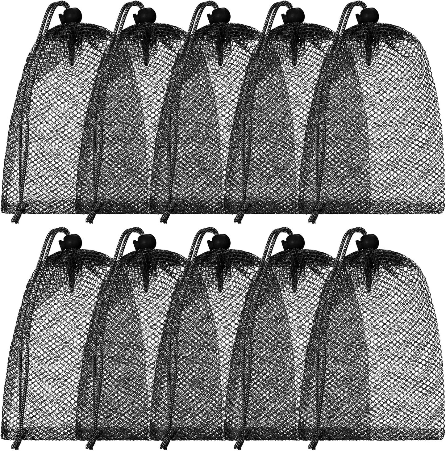 TecUnite 10 Pcs Mesh Bags Drawstring Laundry Bags Large Nylon Mesh Gift Dishwasher Bag with Sliding Drawstring for Kitchen Jewelry Gifts Wedding Favor Home(11.8 x 7.5 Inch,Black)