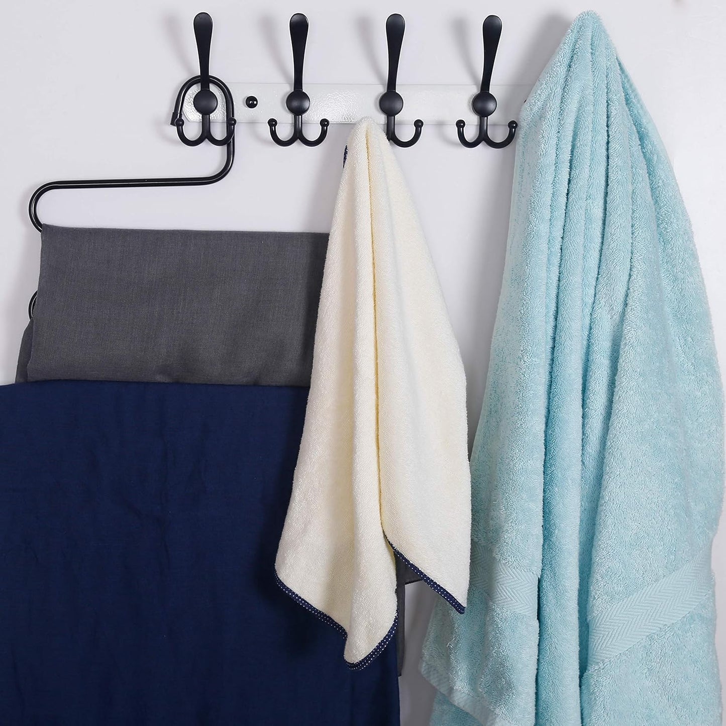 Dseap Wall Mounted Coat Rack - 5 Tri Hooks, Heavy Duty, Stainless Steel, Metal Coat Hook Rail for Coat Hat Towel Purse Robes Mudroom Bathroom Entryway,White & Black