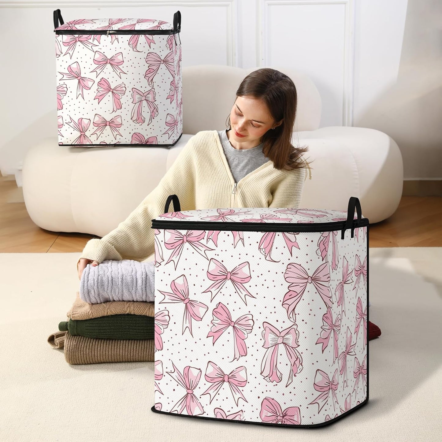 king comforter storage bag,clothes blanket bedding pillow quilt organizer for closet,fabric moving bags with portable handles and zipper 95L(2pack)