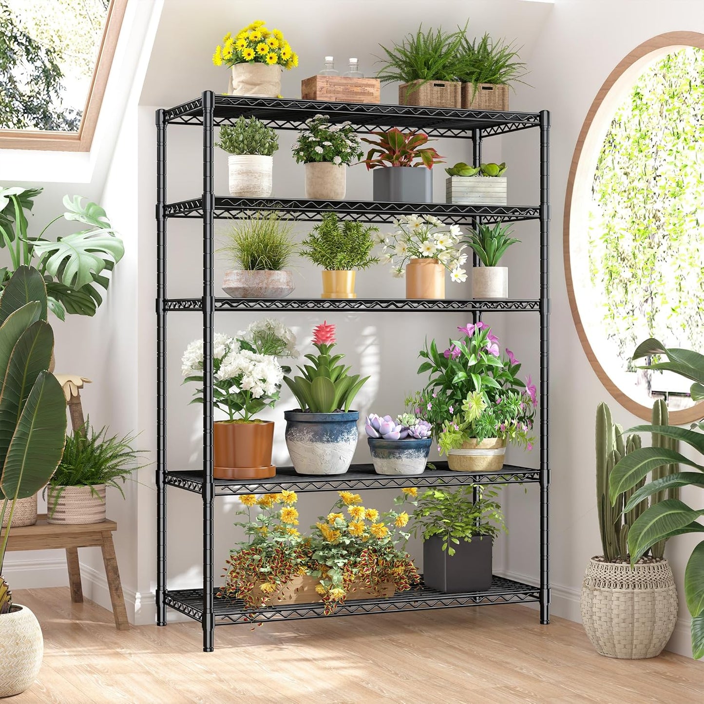 5 Tier Storage Shelves 71" H Wire Shelving Adjustable Metal Shelving,1000LBS Pantry Shelves Sturdy Steel Wire Shelf for Kitchen Commercial Pantry Garage Warehouse,71" H X35.5 W X13.8 D, Black