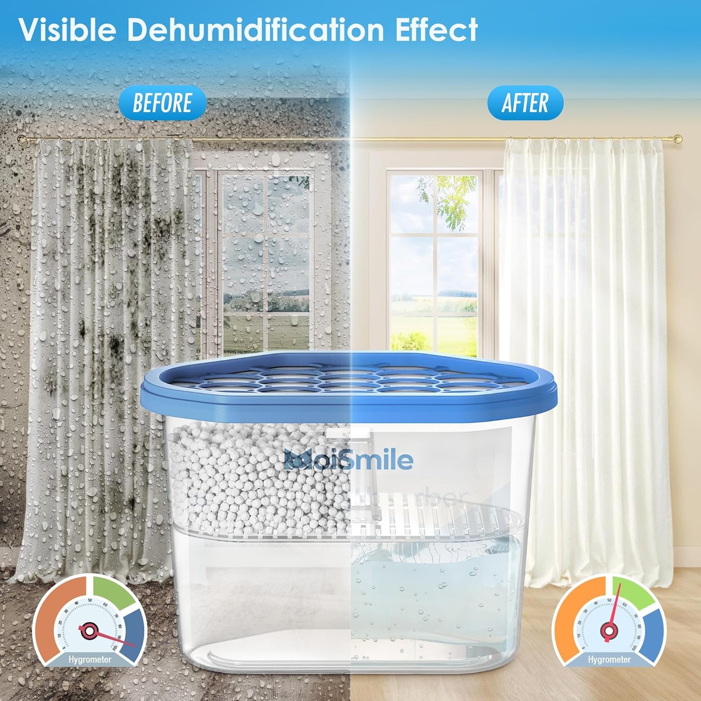 Moisture Absorbers 9 Pack, Fragrance-Free Closet Dehumidifier for Bathroom, Car ＆ Basement, 10.5 oz Refillable Humidity Absorber Boxes