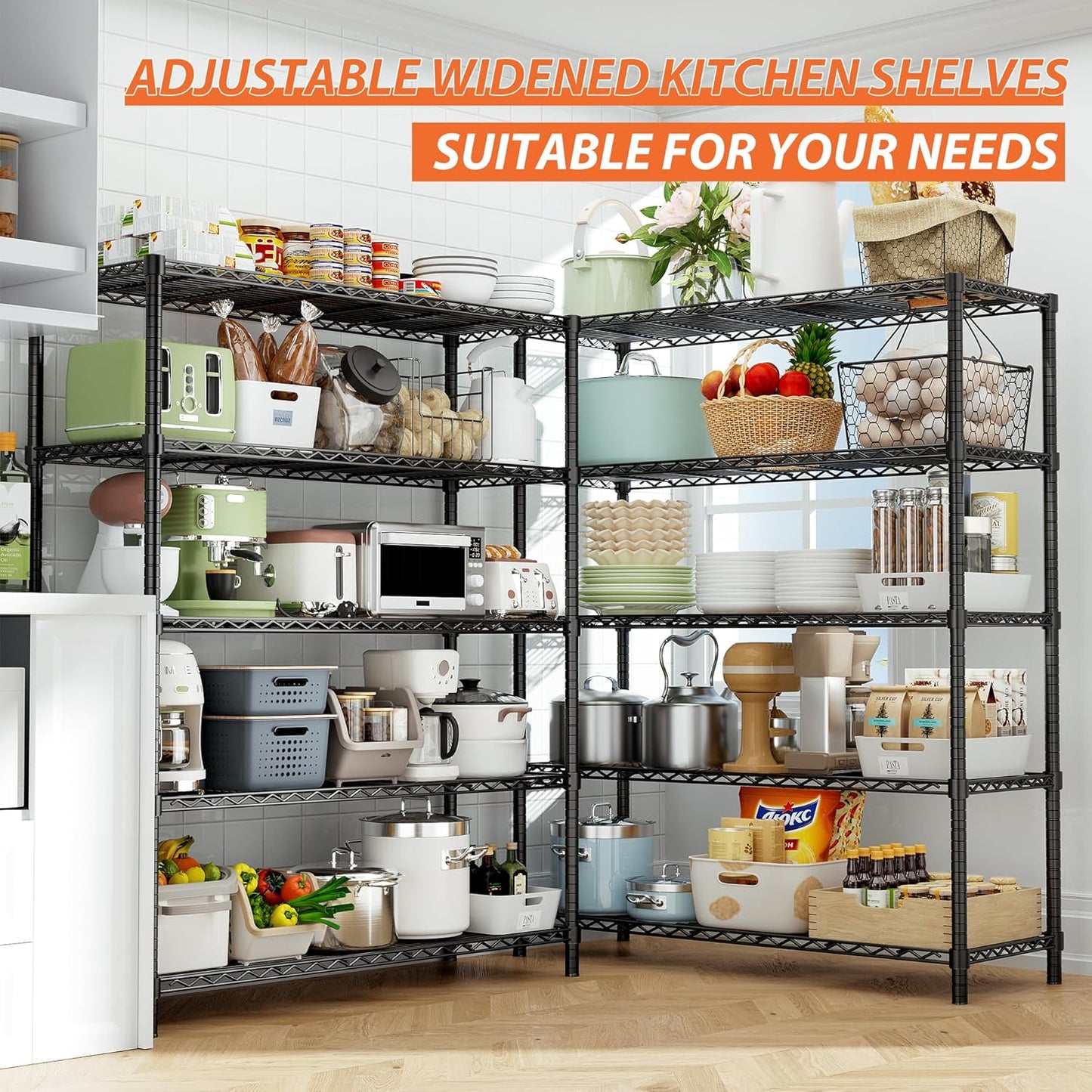 Storage Shelves Heavy Duty, 48" L x 20" W x 72" H Garage Shelving Unit Loads 2000LBS, 5-Tier Adjustable Metal Utility Shelf, Wire Shelf for Kitchen, Laundry Room, Pantry, Warehouse, Basement