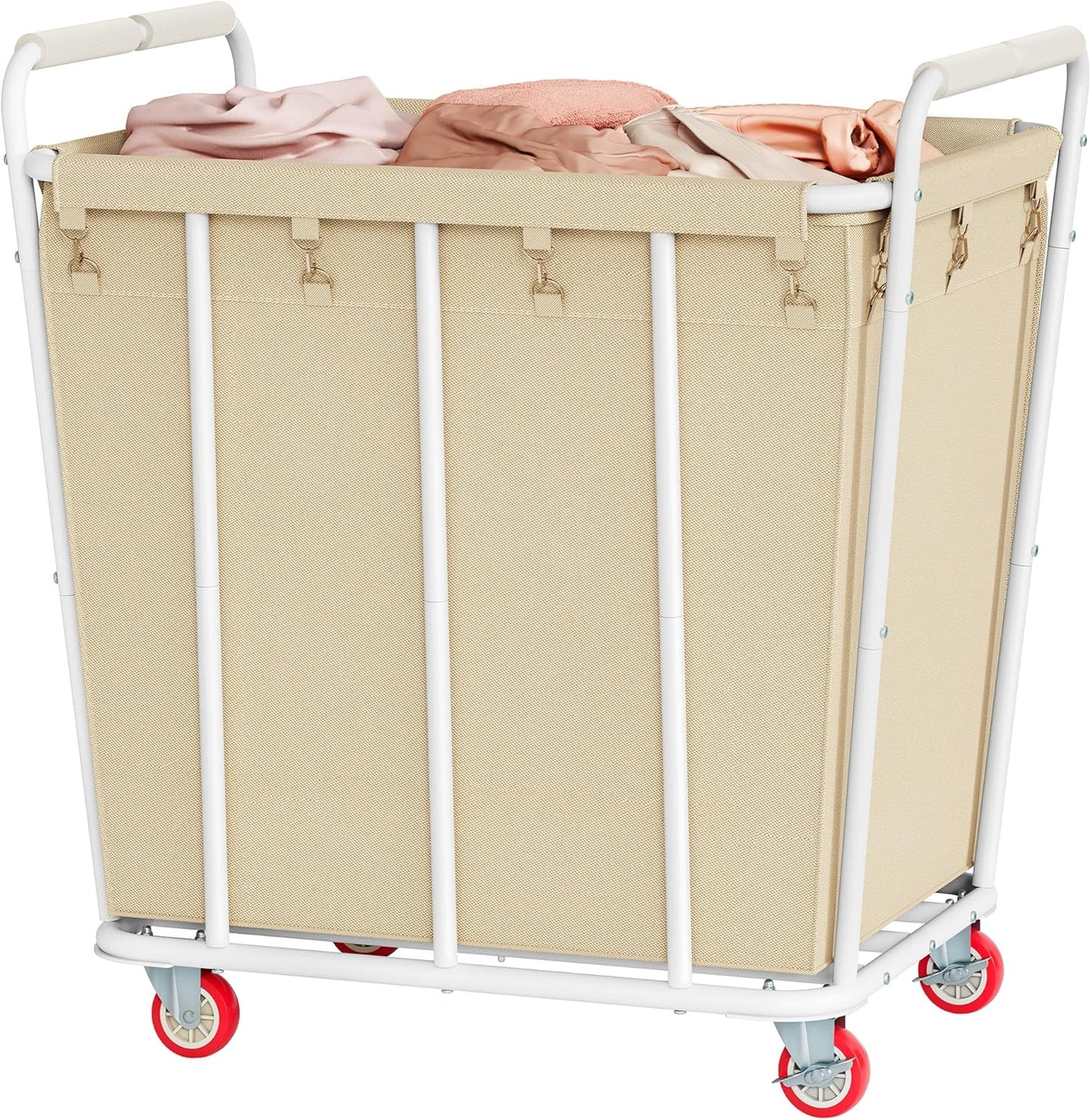 Hoctieon Large Laundry Cart with Wheels, 400L Heavy Duty Laundry Basket Organizer, Rolling Hamper Sorter for Clothes Storage, Industrial Dirty Clothes Hamper for Home & Hotel, Beige