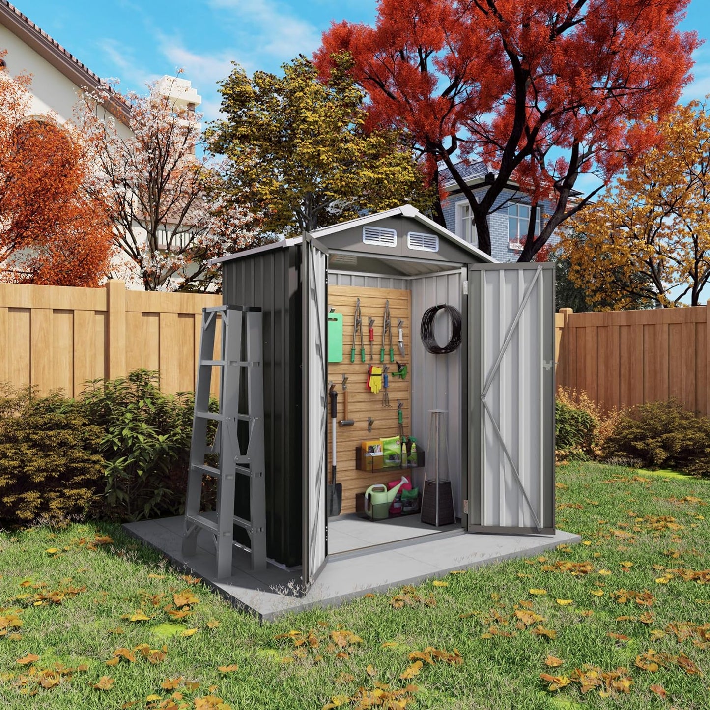 5x3 FT Outdoor Storage Shed, Metal Shed with with Peaked Roof, Lockable Door, All-Weather Lean to Resin Shed for Garden, Backyard, Patio, Lawn (Gray)